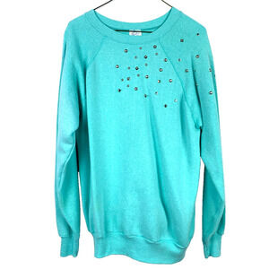 Vintage Pannill Silver Studded Aqua Blue Crew Sweatshirt Size Large Made in USA
